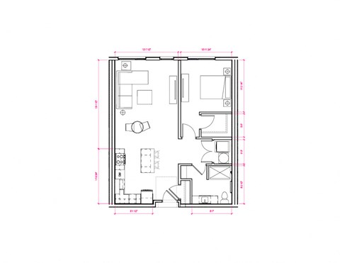 1  Bed   1  Bath   738 Sq. Ft. Melbourne I  Floor Plan at Expo at Forest Park, St. Louis, 63112